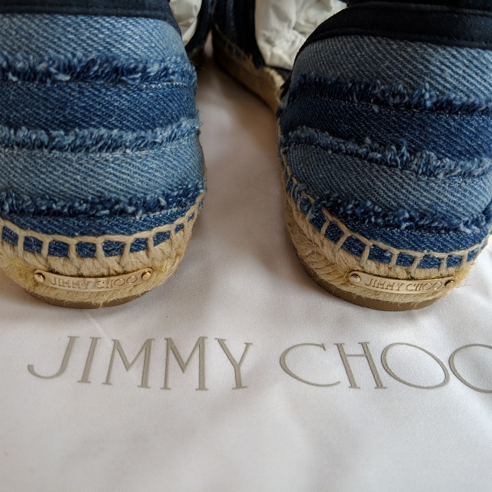 Jimmy Choo Dolphin Denim Striped Espadrille NWB - Picture 3 of 4